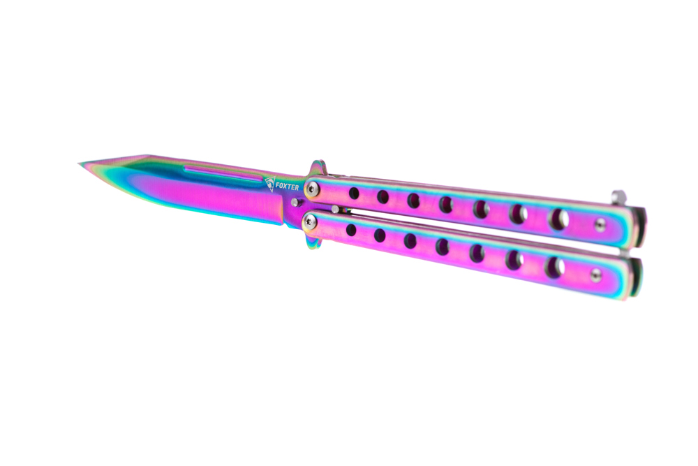 Nóż motylek tęczowy nóż motylkowy rainbow ostry fade 22,5cm