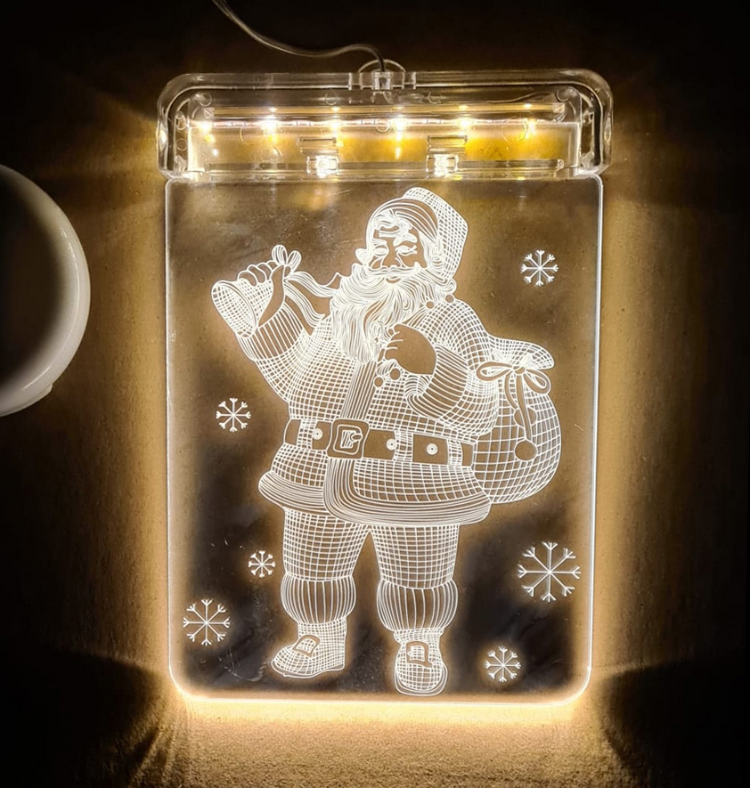 Witraż led 3d wiszący lampki świąteczne mikołaj na baterie 2266