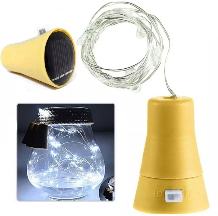 LAMPKI DRUCIK SOLAR 10 LED 1M KOREK DO BUTELKI LAMPKA SOLARNA  ZIMNY BIAŁY XJ4664