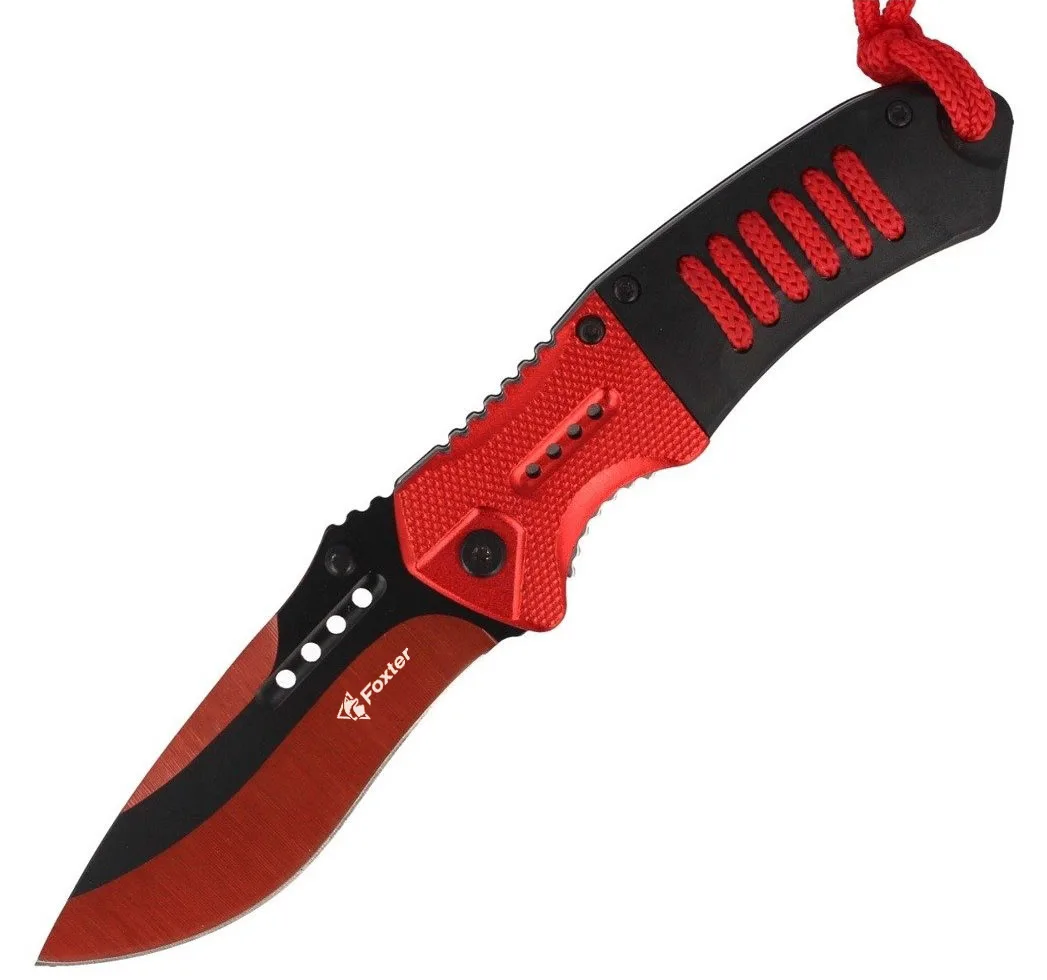 FOXTER® Nóż składany ratowniczy wojskowy taktyczny red 21cm 2289