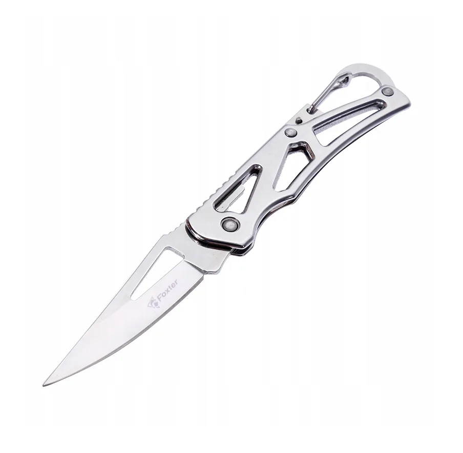 FOXTER® Nóż składany scyzoryk chromowany lekki karabińczyk 14cm 2223