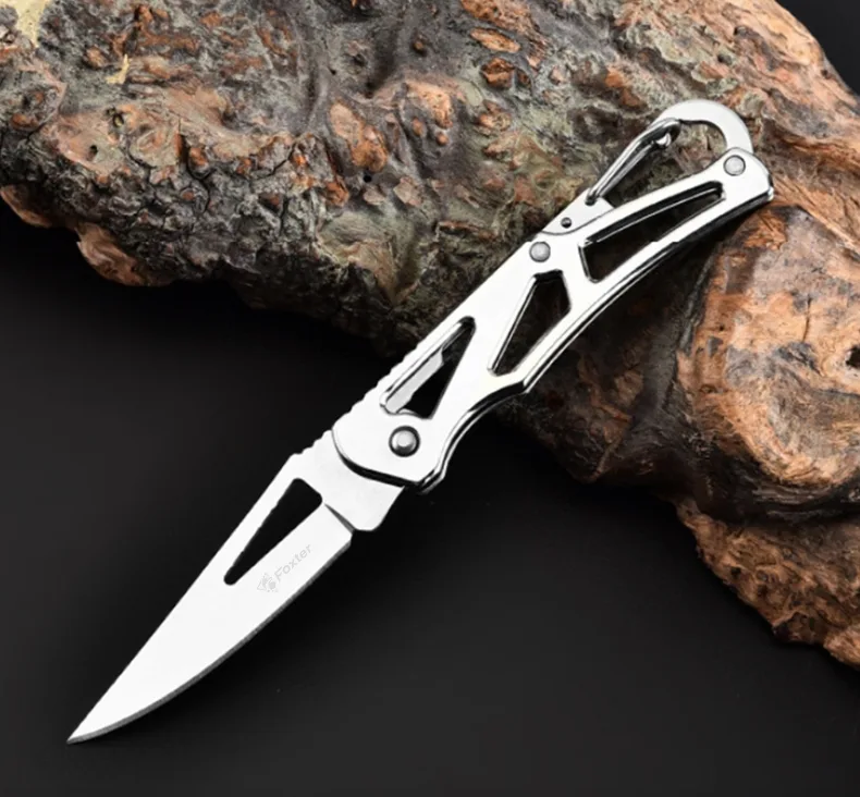 FOXTER® Nóż składany scyzoryk chromowany lekki karabińczyk 14cm 2223