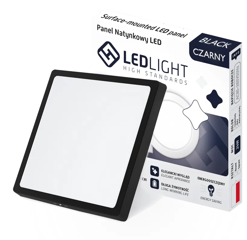 Plafon led panel natynkowy niemrugający ccd czarny neutralny 18w 2594