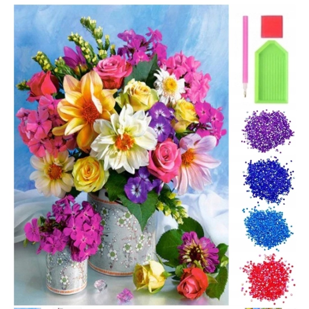 HAFT DIAMENTOWY KWIATY mozaika zestaw 30×40 cm XJ5147