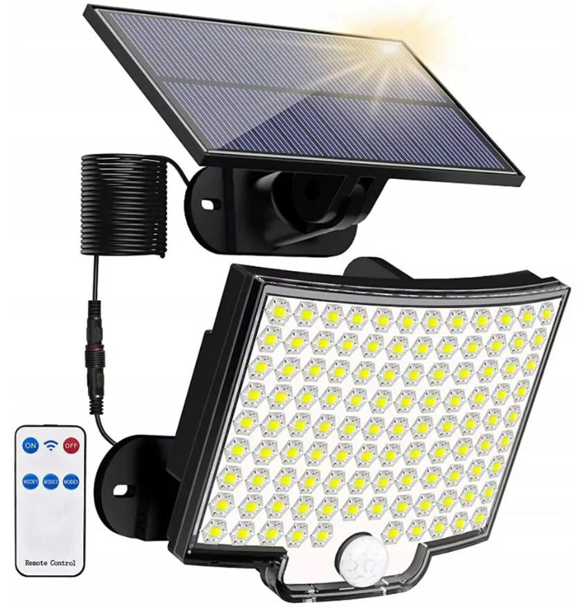 LAMPA SOLARNA HALOGEN CZUJNIK RUCHU ZMIERZCHU PILOT 108 LED XJ5100