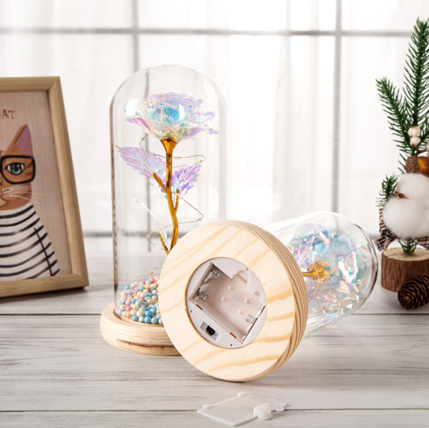 RÓŻA W SZKLE 20 LED WIECZNA W PUDEŁKU 21 CM XJ5548