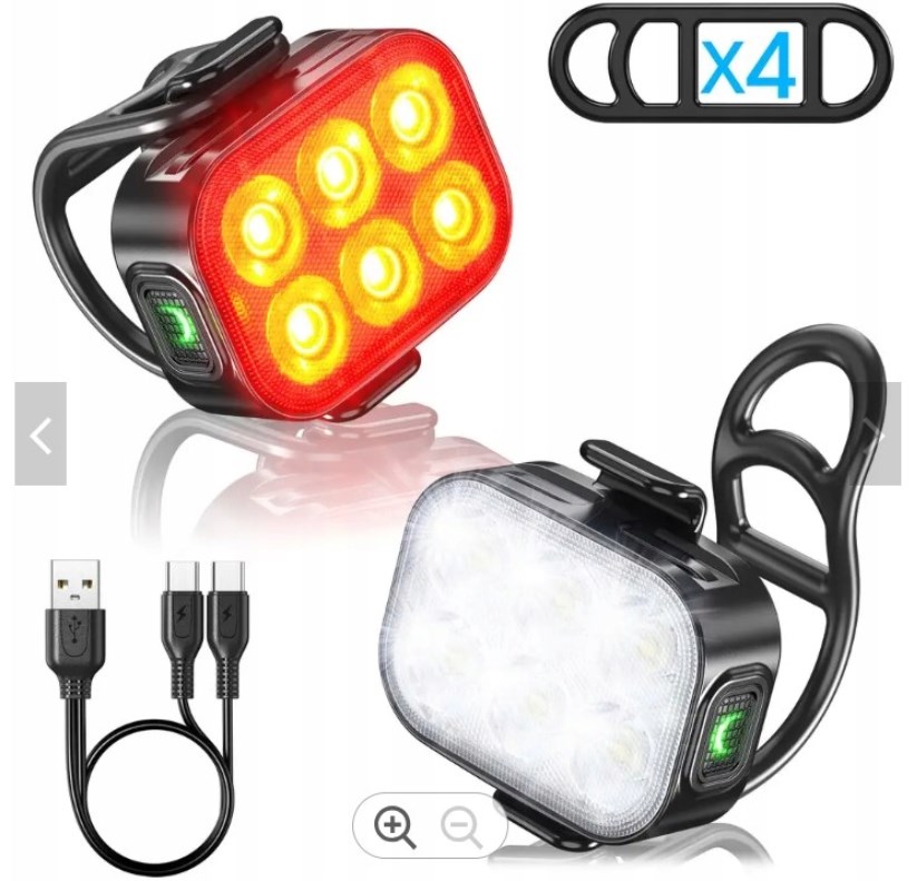 LAMPKA ROWEROWA ZESTAW ŚWIATEŁ ROWEROWYCH LED PRZÓD TYŁ WODOODPORNE USB XJ5645