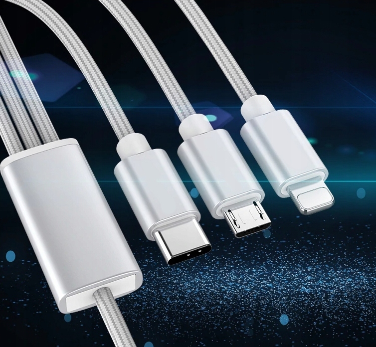 Kabel do telefonu 3w1 micro usb usb-c lightning 120cm 0807