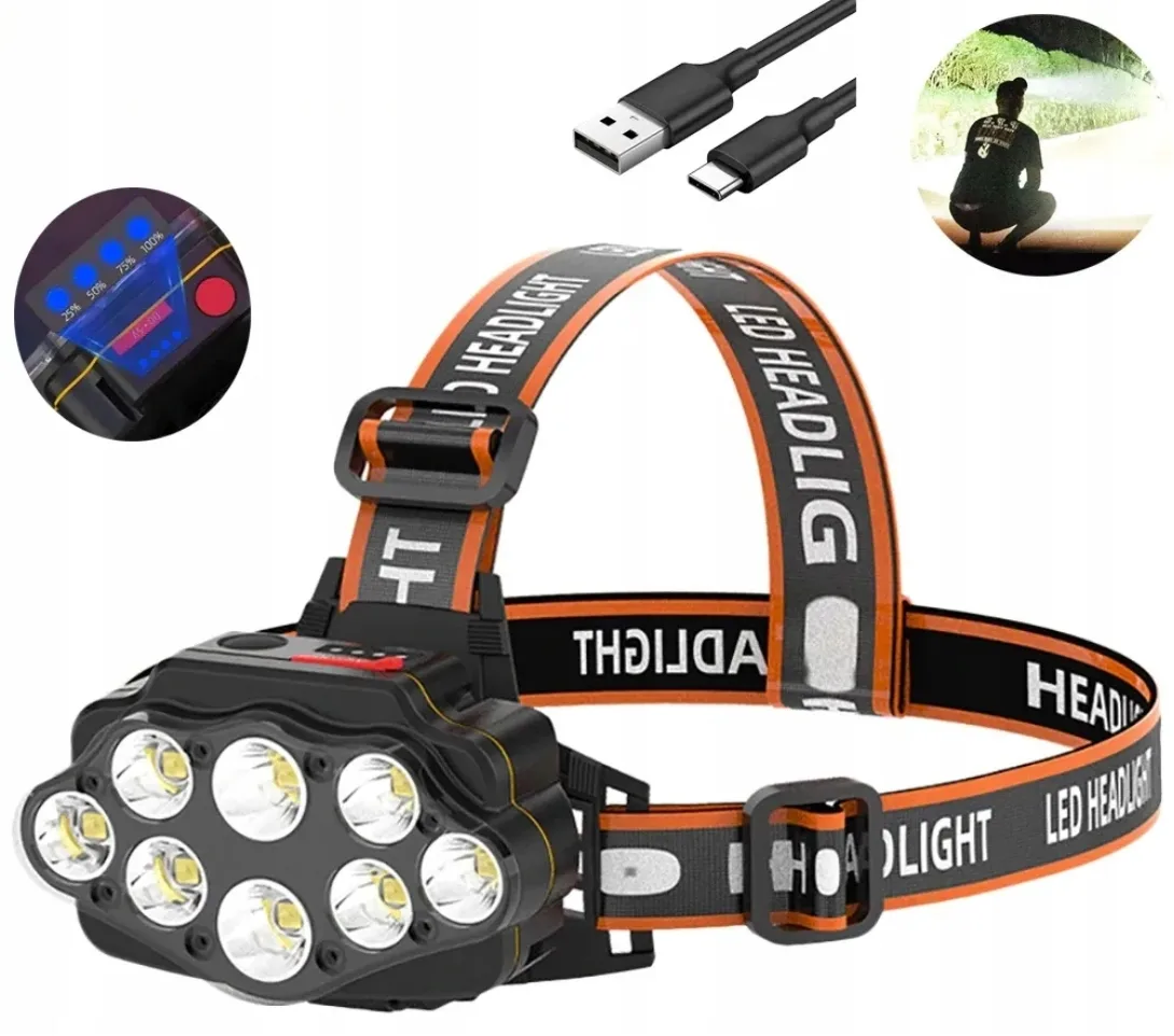 GENETIC® Latarka czołowa lampka czołówka 8 led akumulator 2421