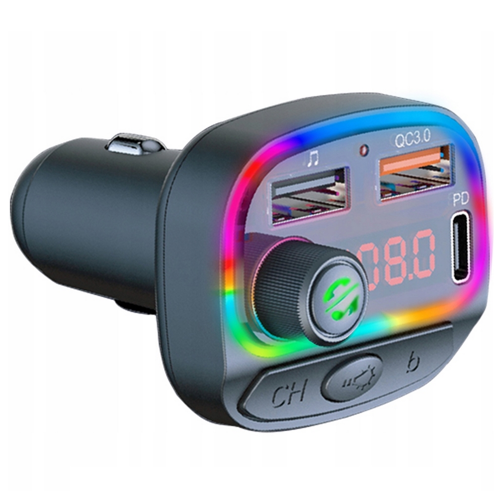 Transmiter fm bluetooth bt 5.0 ładowarka samochodowa do auta 2x usb usb-c 3.1a 12v 24v 2868