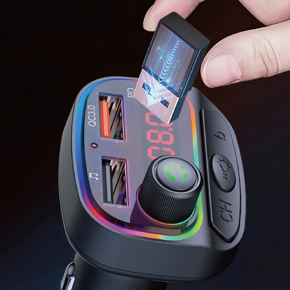 Transmiter fm bluetooth bt 5.0 ładowarka samochodowa do auta 2x usb usb-c 3.1a 12v 24v 2868
