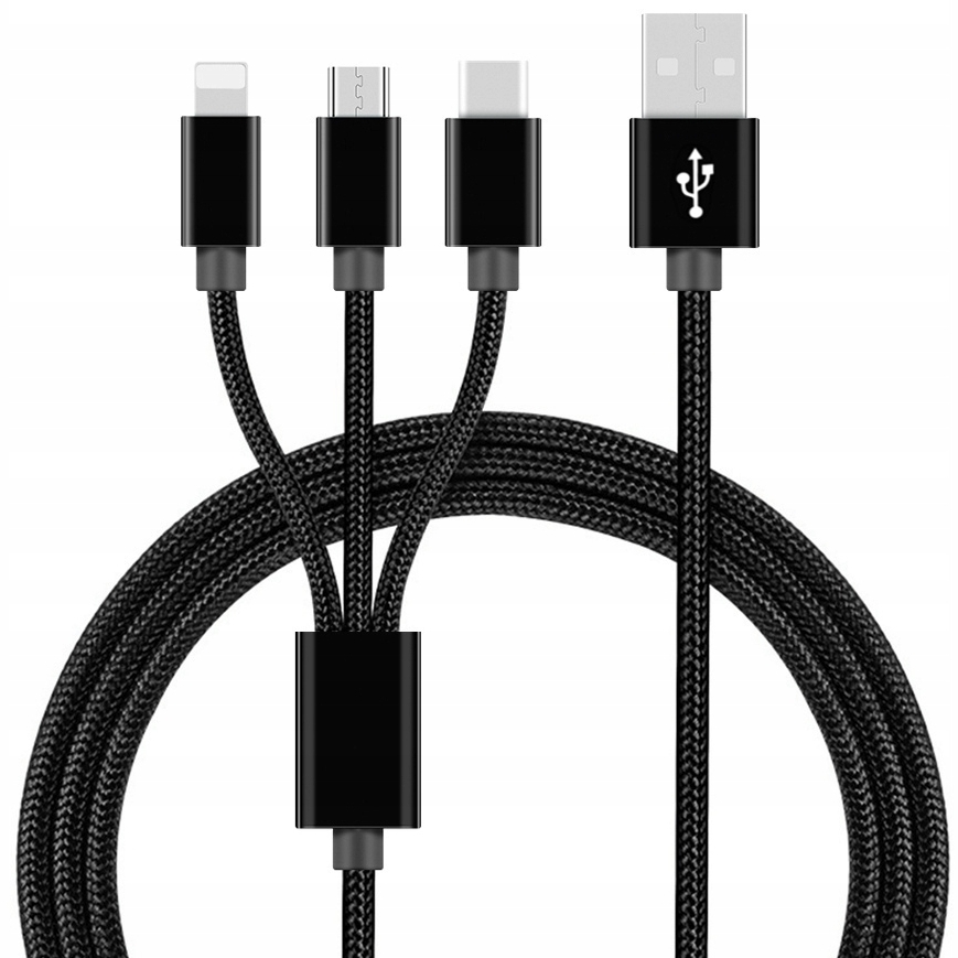 Kabel do telefonu 3w1 micro usb usb-c lightning 120cm 0807