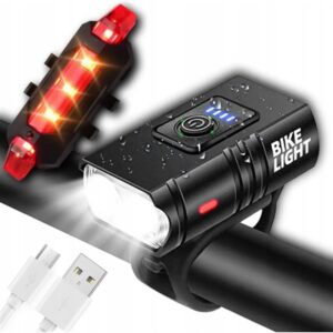 LAMPKA ROWEROWA LED PRZÓD TYŁ USB OŚWIETLENIE ZESTAW XJ4390