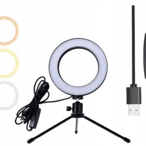 LAMPA PIERŚCIENIOWA SELFIE LED BIAŁE TRIPOD 16cm XJ4867
