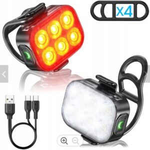 LAMPKA ROWEROWA ZESTAW ŚWIATEŁ ROWEROWYCH LED PRZÓD TYŁ WODOODPORNE USB XJ5645