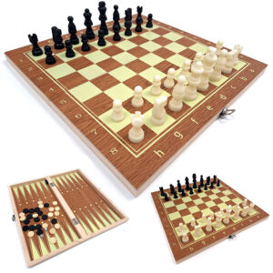 SZACHY 3W1 WARCABY TRYKTRAK DREWNIANE 34X34 CM XJ4601