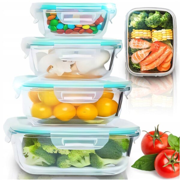 POJEMNIKI SZKLANE ŻAROODPORNE Z POKRYWĄ ZESTAW 4 SZTUKI LUNCH BOX XJ5898